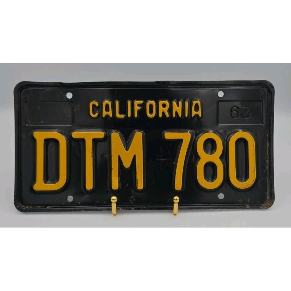 1963 California Antique License Plate Black Yellow DTM 780 Vintage Automobilia